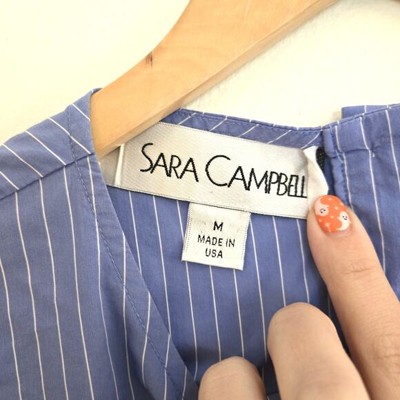 Sara Campbell Light Blue Pinstripe Cotton Blend Ruffle Sleeve Top M - Picture 6 of 8